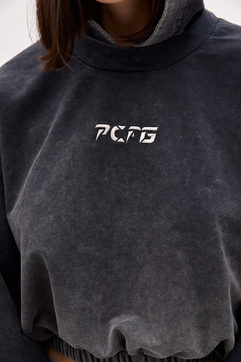 Cotton Acid Washed Crop Hoodie, Alternate, color, BLACK