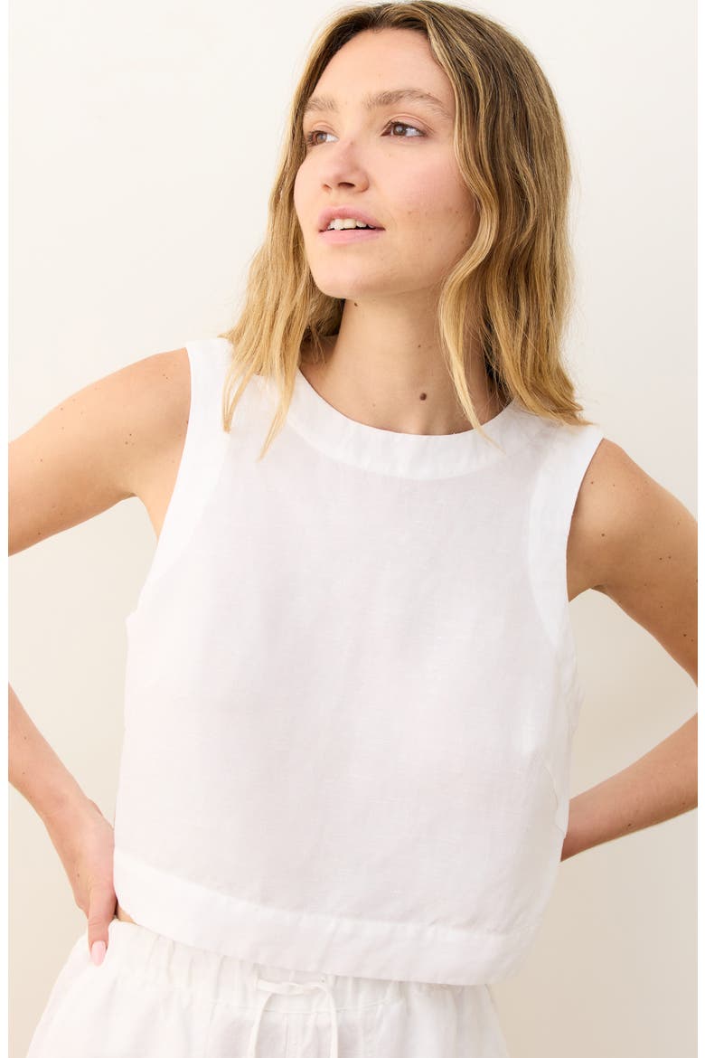 Quinn Sleeveless Linen Blend Crop Top, Alternate, color, WHITE