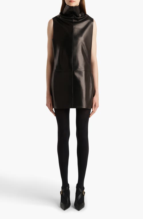 Khaite Daria Funnel Neck Leather Minidress In Black