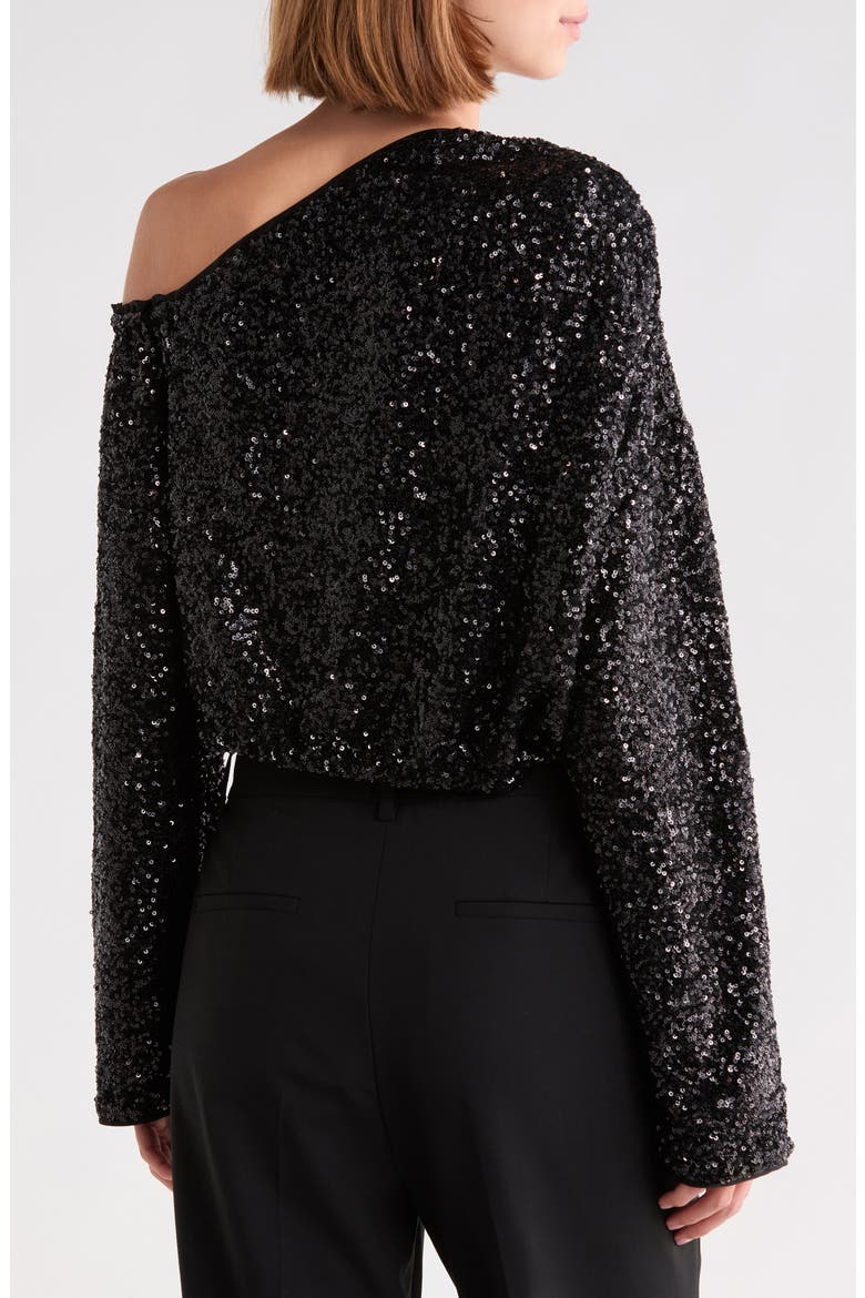 Belle Sequin One-Shoulder Top, Alternate, color, BLACK