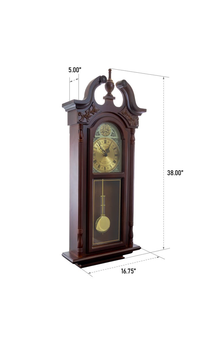 Bedford Clock Collection 38in Chiming Pendulum Wall Clock, Alternate, color, Cherry Oak