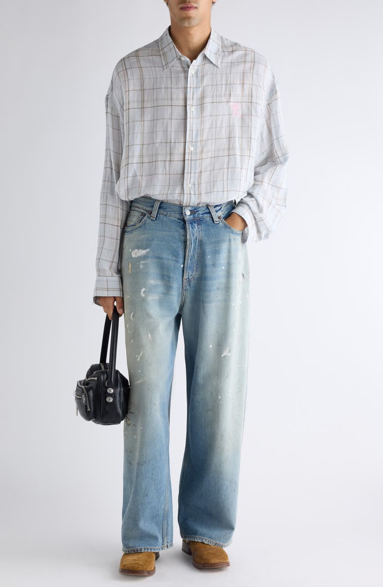 Acne Studios Setar Plaid Button-Up Shirt, Alternate, color, Grey/ Pink