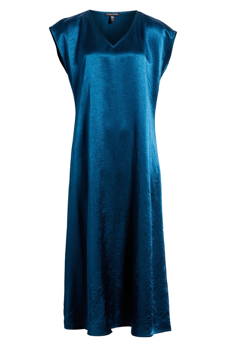 Eileen Fisher Crinkled Satin Dress, Alternate, color, Atlantis