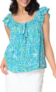 GIBSONLOOK Tie Neck Flutter Sleeve Top