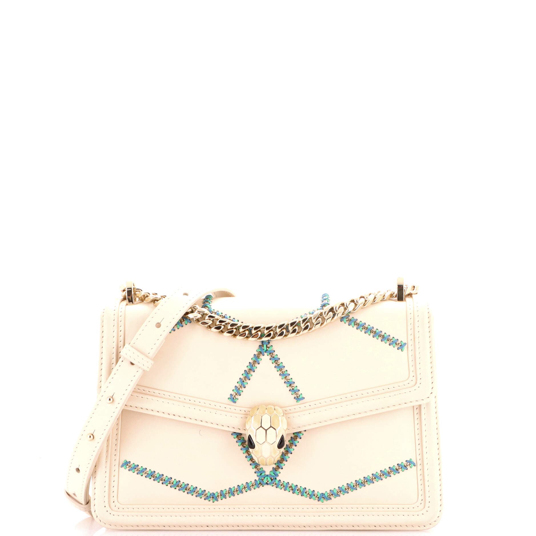 Serpenti Forever Shoulder Bag Whipstitched Leather Small, Main, color, White