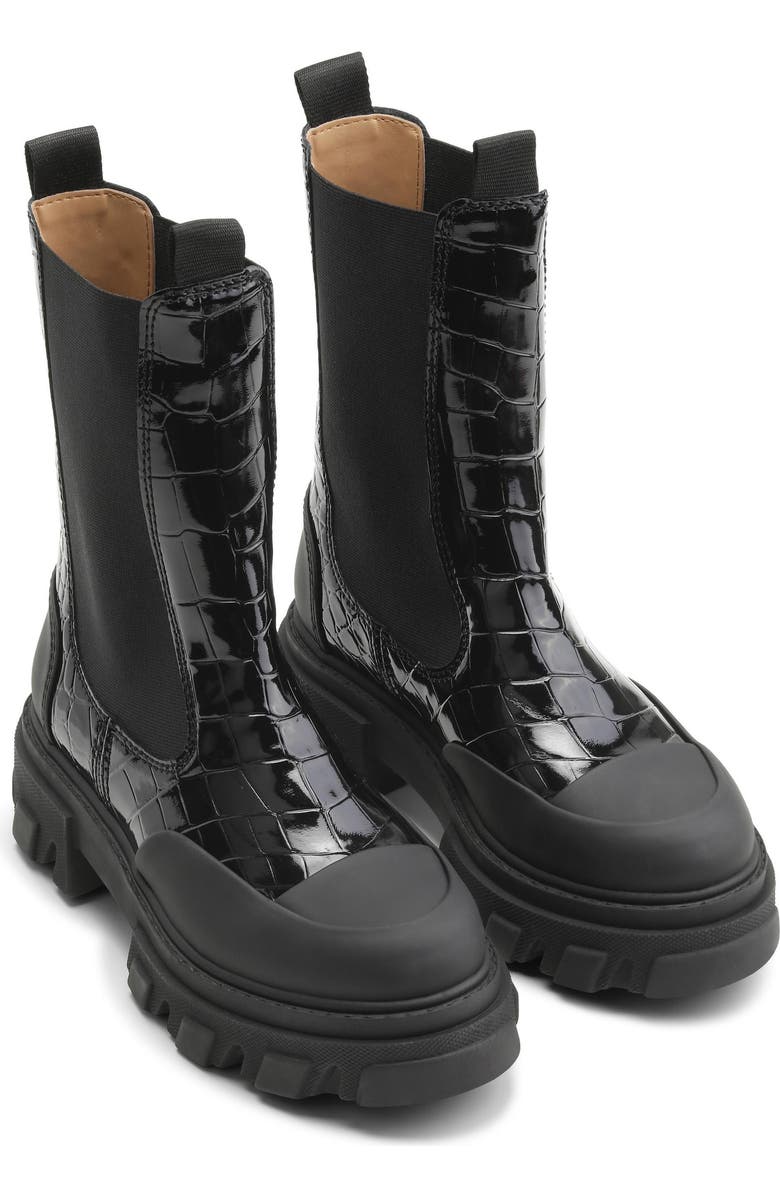 Ganni Croc Embossed Chelsea Boot, Main, color,