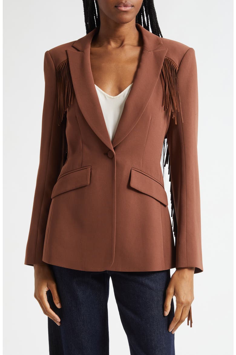 Western Fringe Trim Blazer, Main, color, DARK SEPIA