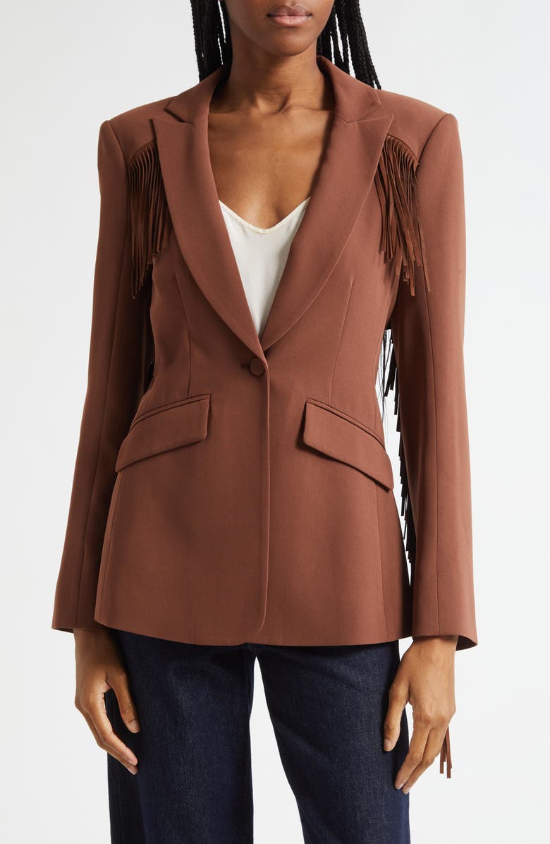 Cinq à Sept Western Fringe Trim Blazer, Main, color, Dark Sepia