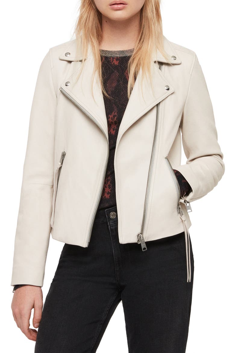 Dalby Leather Biker Jacket, Main, color, ARIES WHITE
