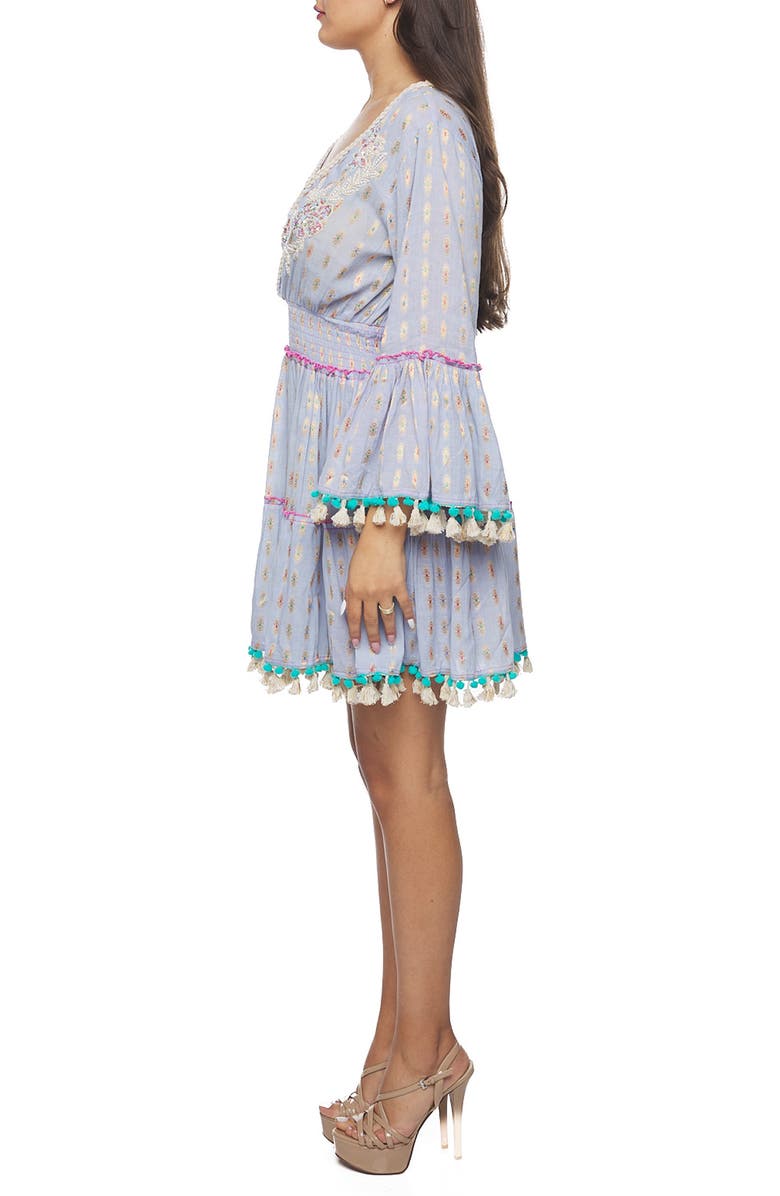 RANEES Pom Pom Long Sleeve Minidress, Alternate, color, Blue