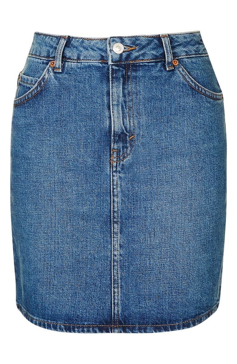 Topshop Moto High Rise Denim Skirt, Alternate, color,