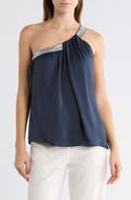 Ramy Brook Socall Crystal Embellished One-Shoulder Satin Blouse