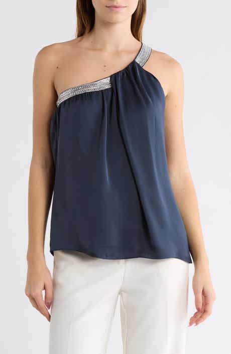 Ramy Brook Socall Crystal Embellished One-Shoulder Satin Blouse