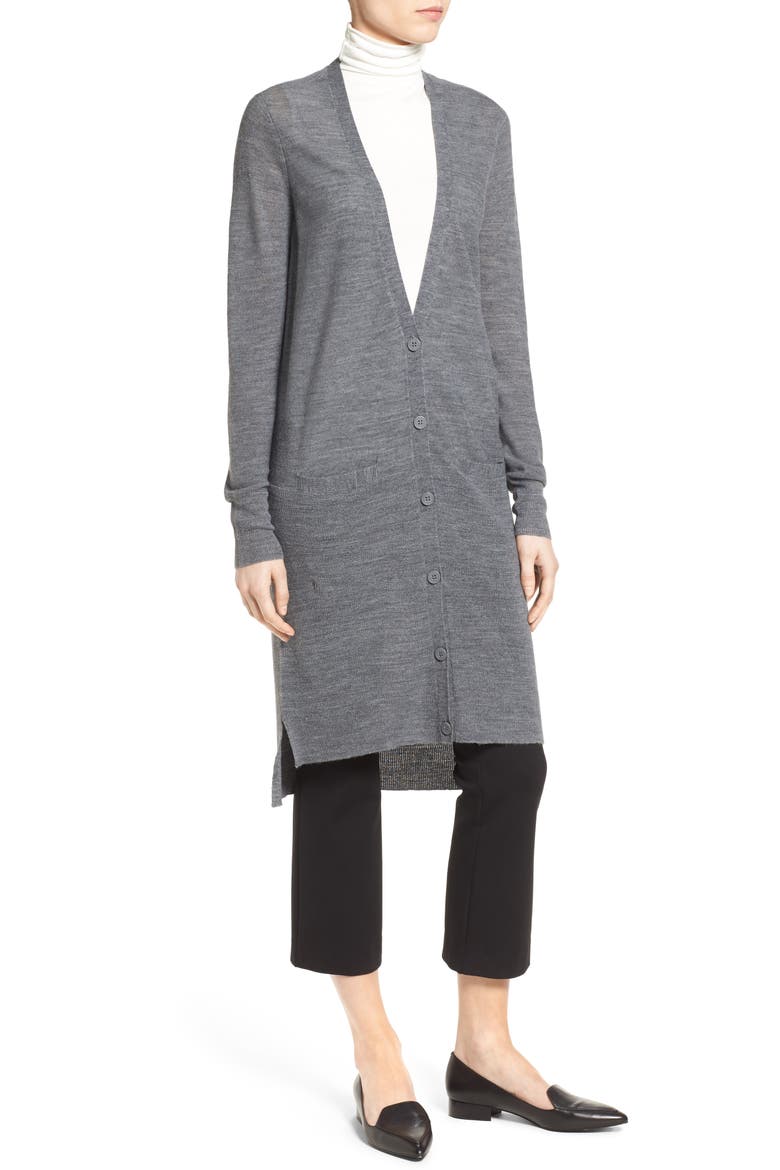 Merino Blend Long Cardigan, Alternate, color, GREY DARK HEATHER