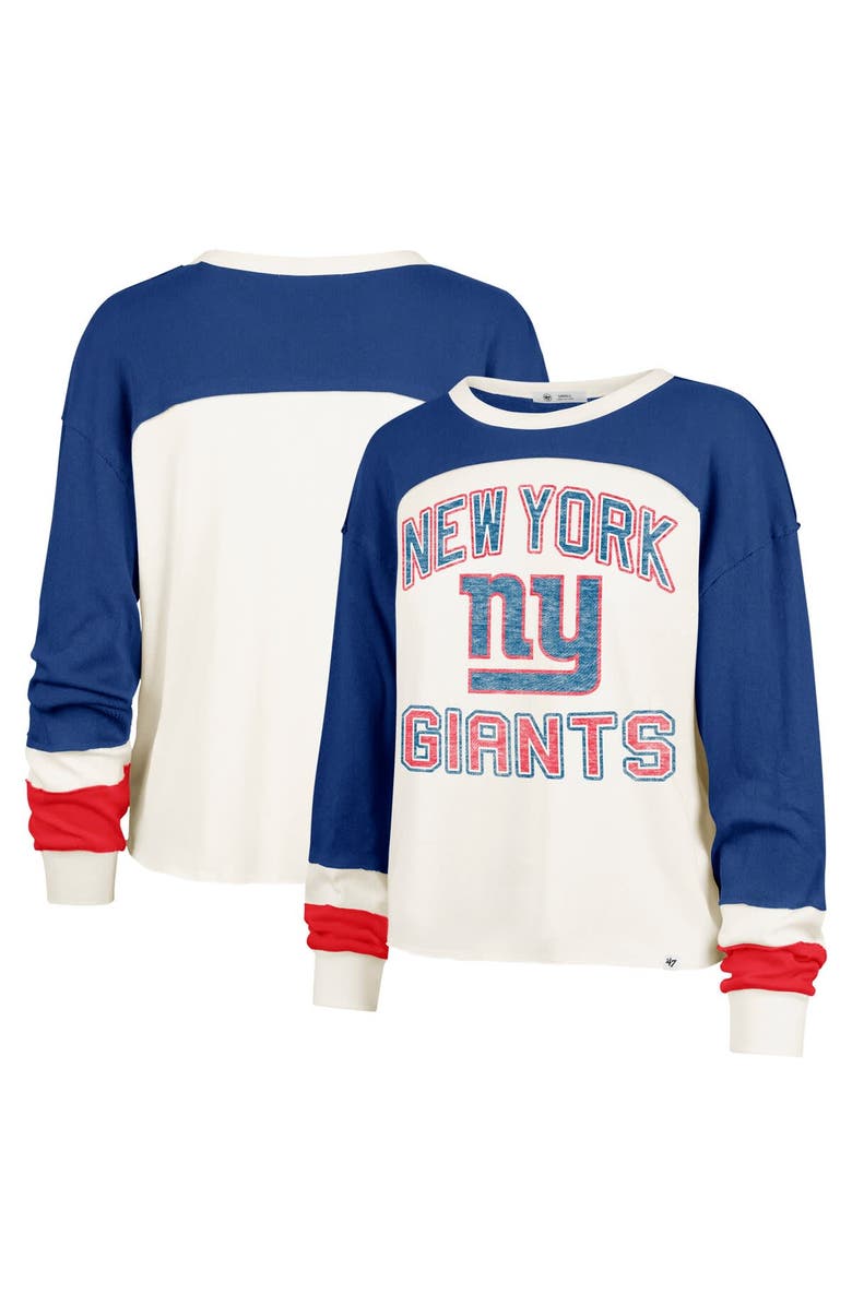 '47 Women's '47 Cream New York Giants Double Header Curve Raglan Long Sleeve Crop Top, Alternate, color, Cream