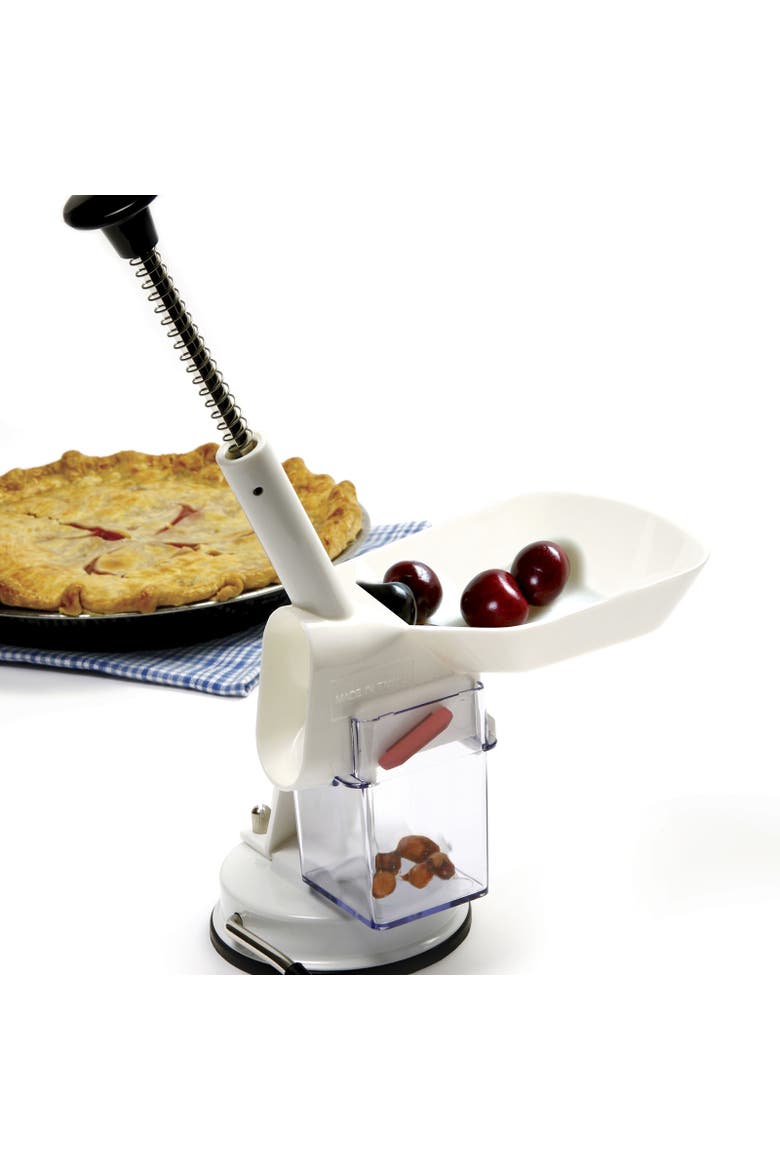 Deluxe Automatic Feed Cherry Pitter with Suction Base and Catch Hopper, Alternate, color, White