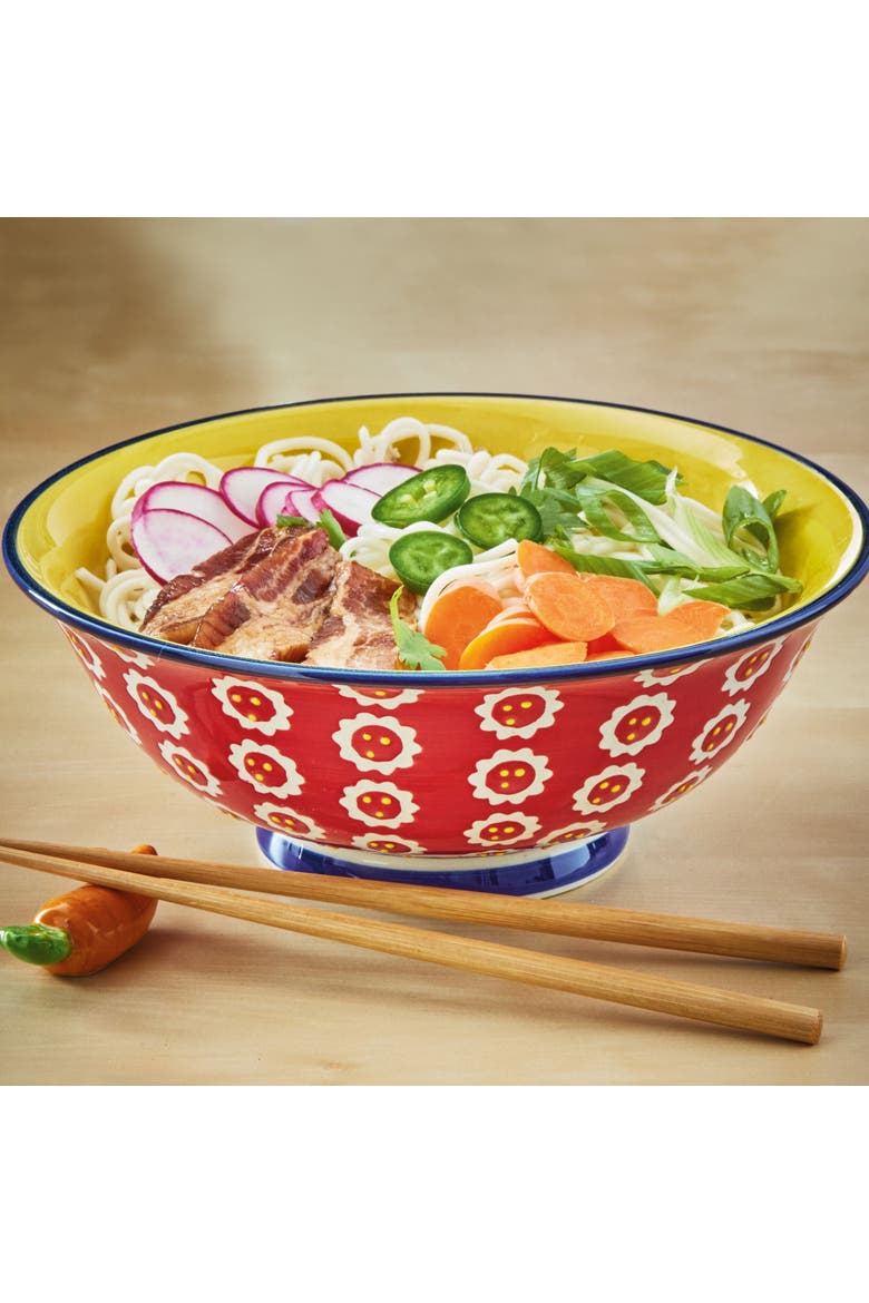 Flower Dot Ramen Bowl Multi Stoneware Everyday, Alternate, color, Red
