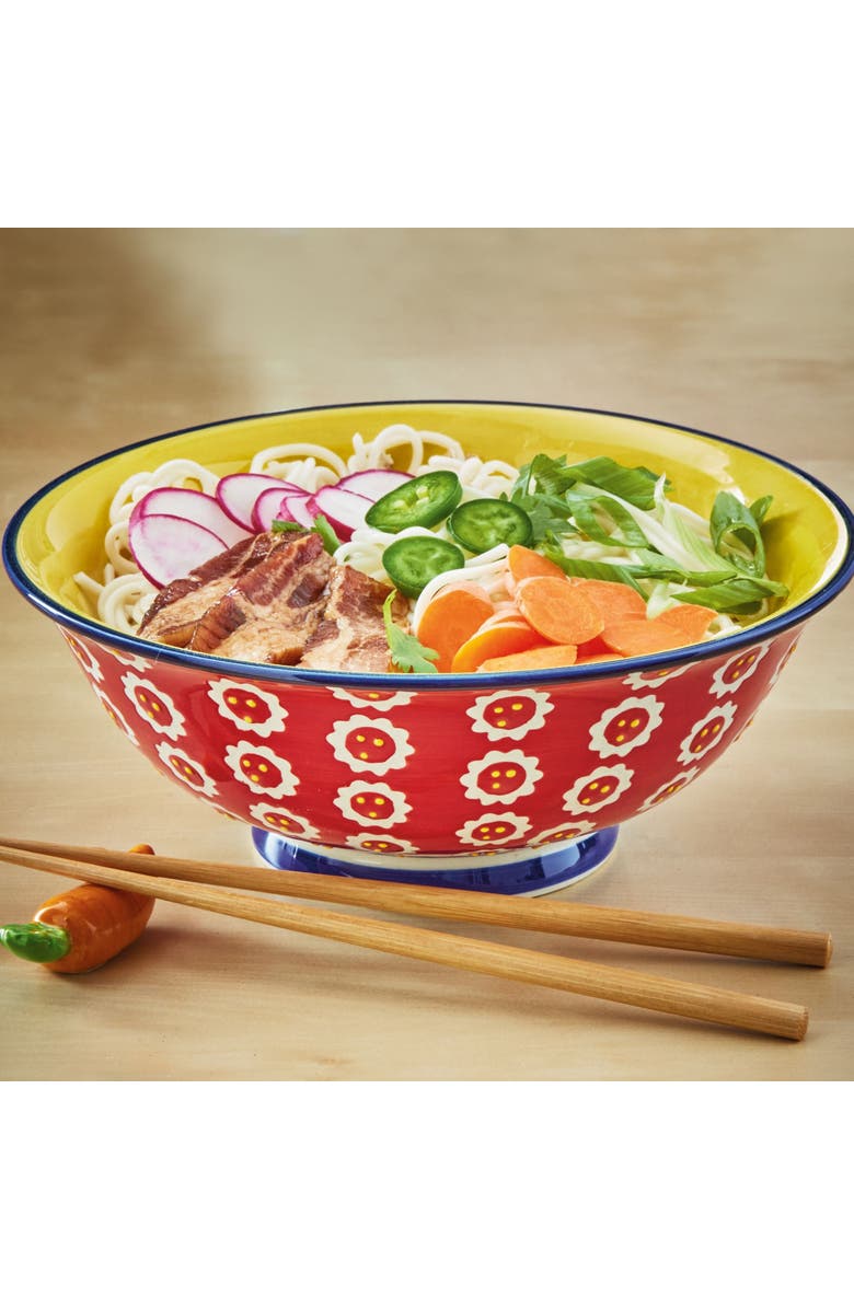 tag Flower Dot Ramen Bowl Multi Stoneware Everyday, Alternate, color, Red