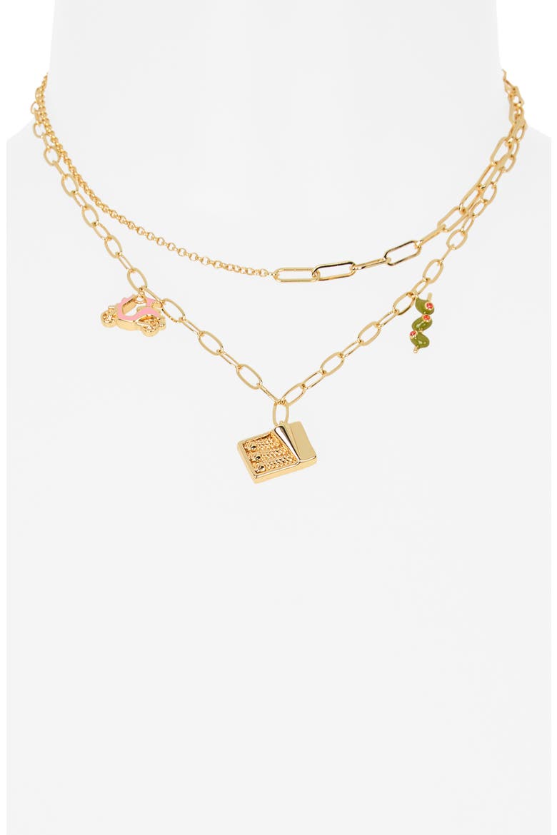 Layered Charm Pendant Necklace, Alternate, color, GREEN MULTI- GOLD