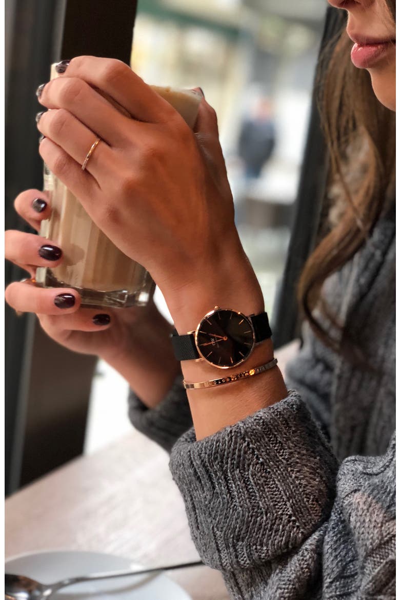 Classic Petite Mesh Strap Watch, 32mm, Alternate, color, BLACK / ROSE GOLD