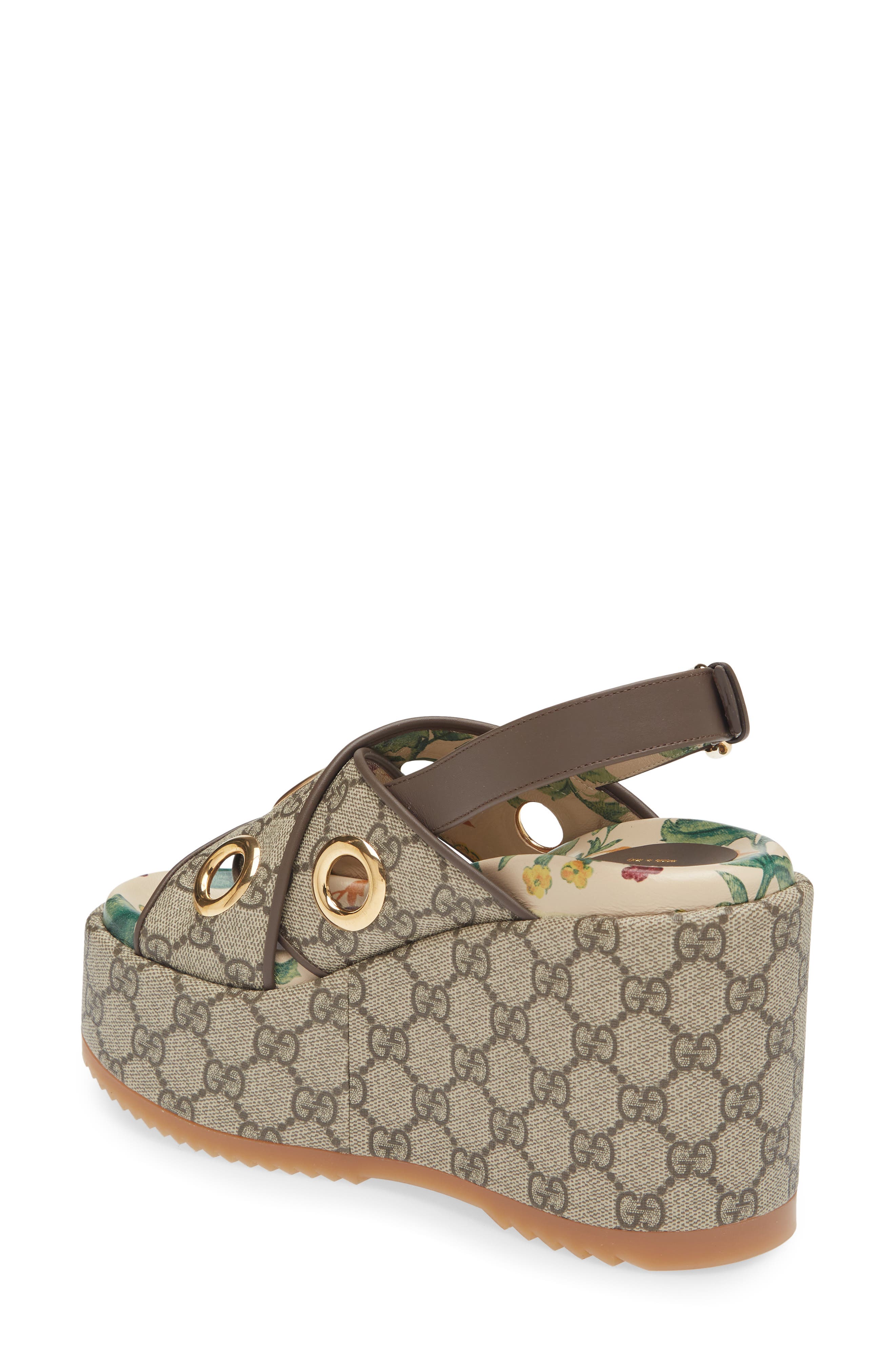 Gucci Angelina GG Logo Eyelet Platform Wedge Sandal, Alternate, color, Beige-Ebony