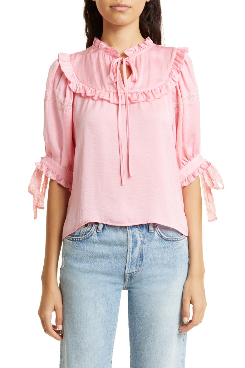 Ruffle Trim Blouse, Main, color, PINK