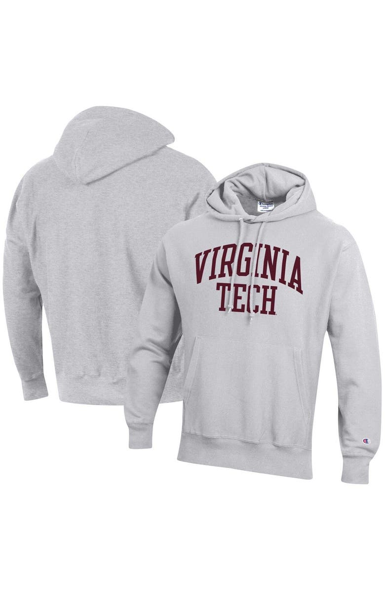 Champion Men's Champion Heathered Gray Virginia Tech Hokies Team Arch Reverse Weave Pullover Hoodie, Main, color, 