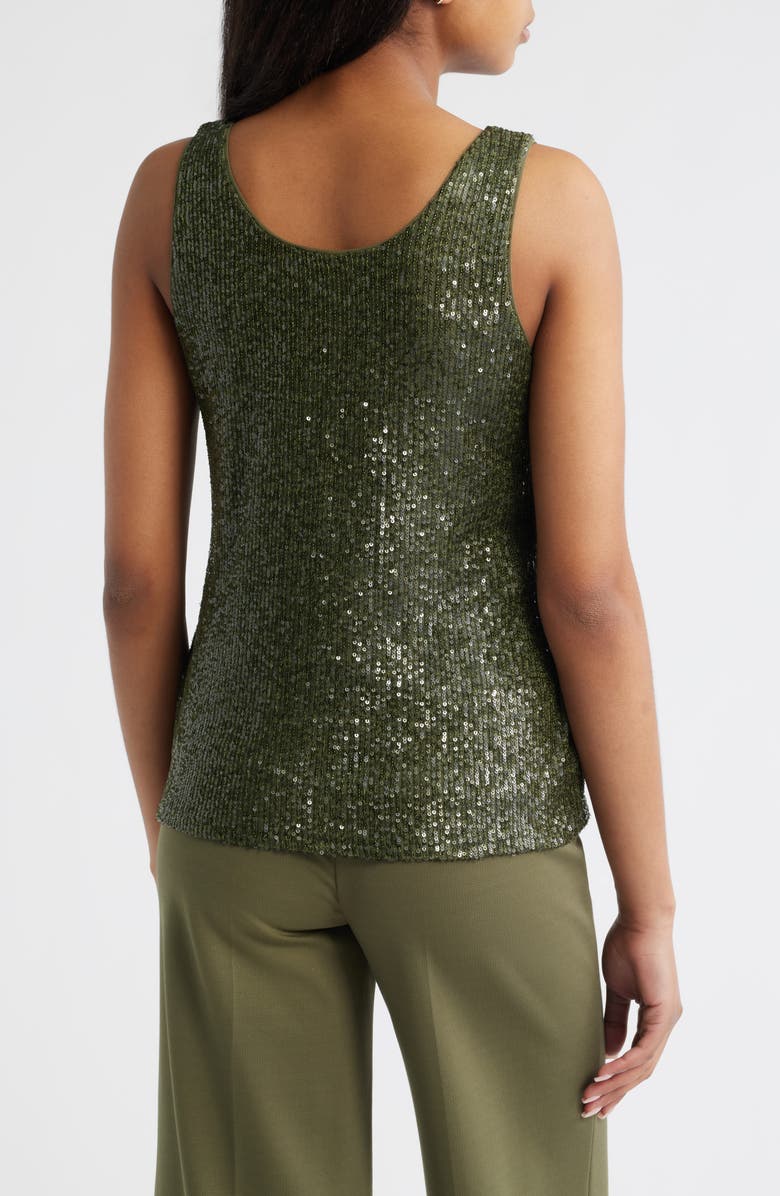 Anne Klein Sequin Double Scoop Neck Mesh Tank, Alternate, color,