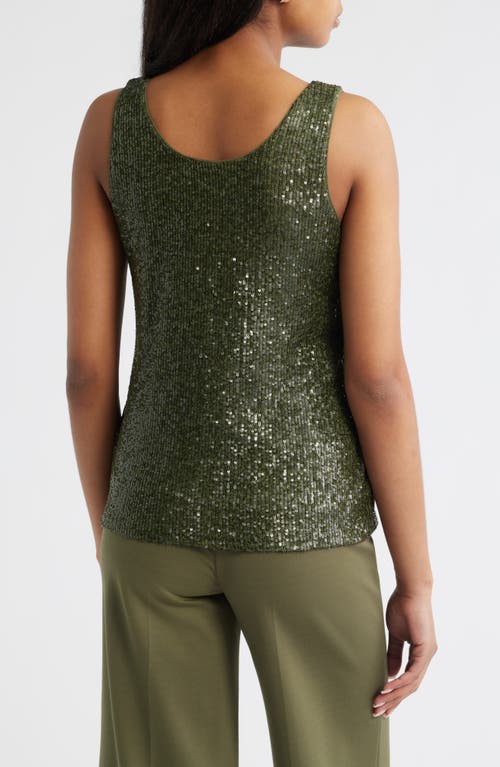 Shop Anne Klein Sequin Double Scoop Neck Mesh Tank