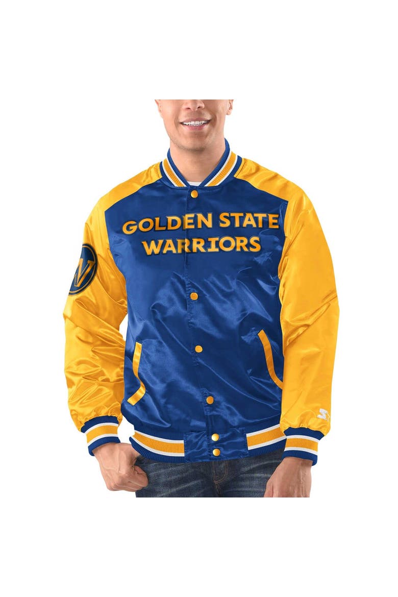 Men's Starter Royal/Gold Golden State Warriors Renegade Satin Full-Snap Varsity Jacket, Alternate, color, Royal