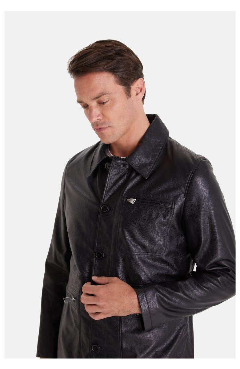 Furniq UK Maximilian Patterned Leather Jacket, Alternate, color, Black