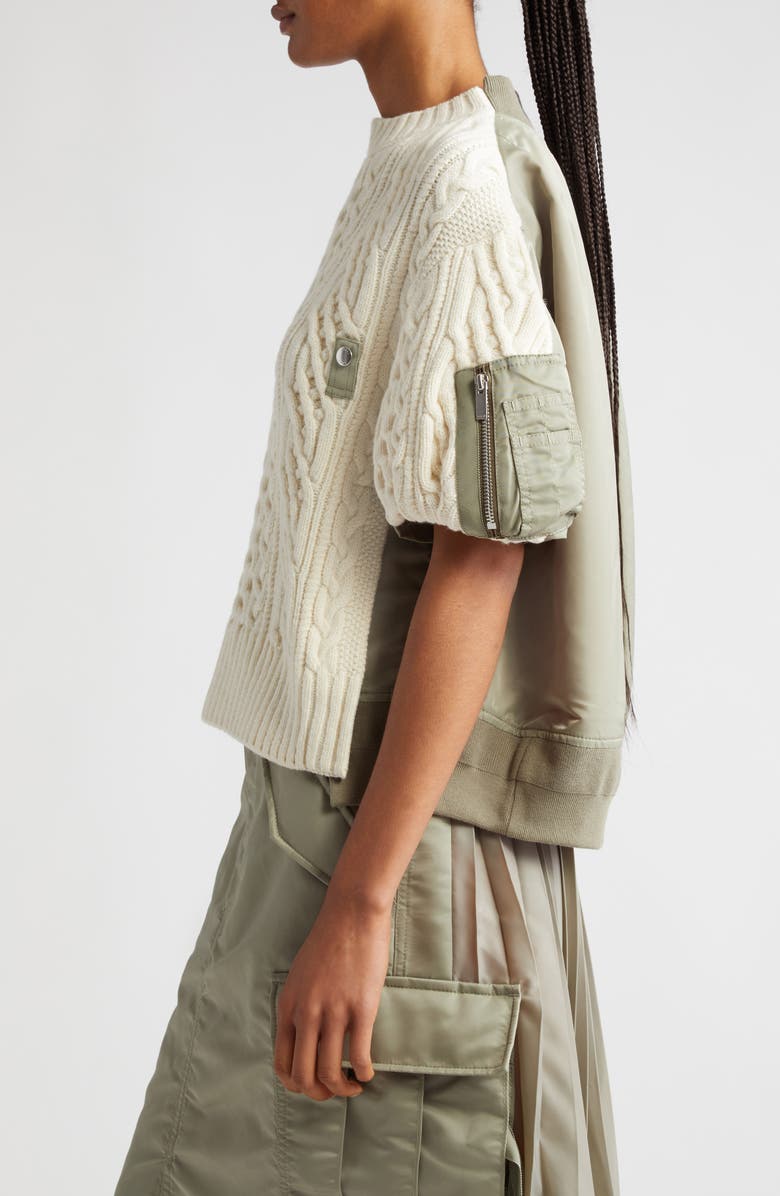 Sacai Hybrid Wool Knit & Nylon Twill Top, Alternate, color, 