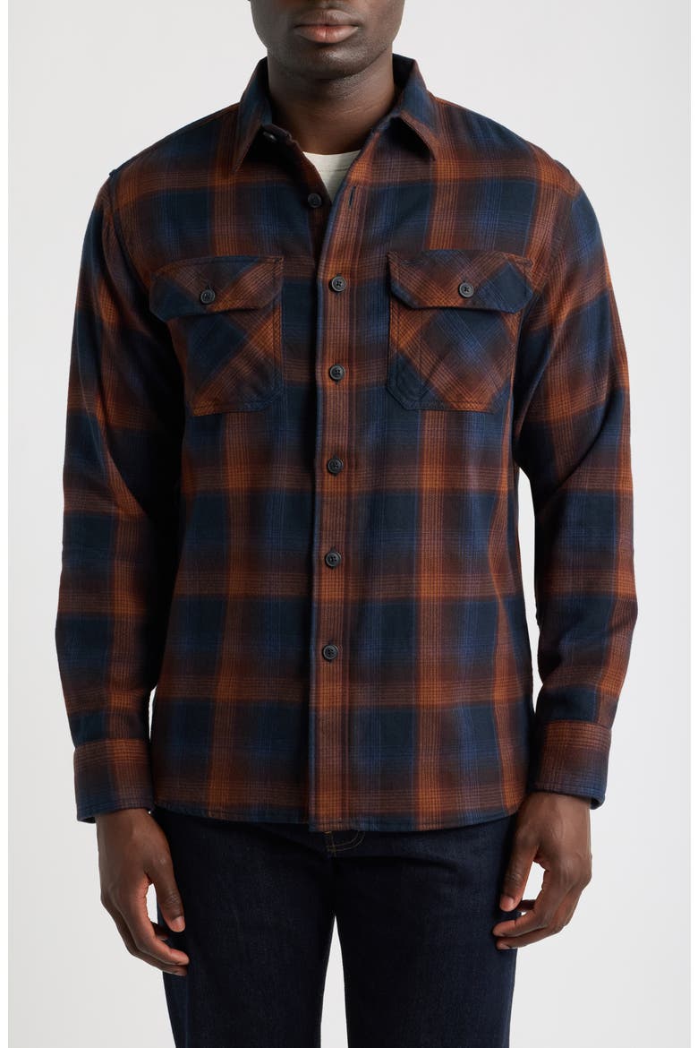 Burnside Plaid Cotton Flannel Shirt, Alternate, color, NAVY/ BROWN PLAID