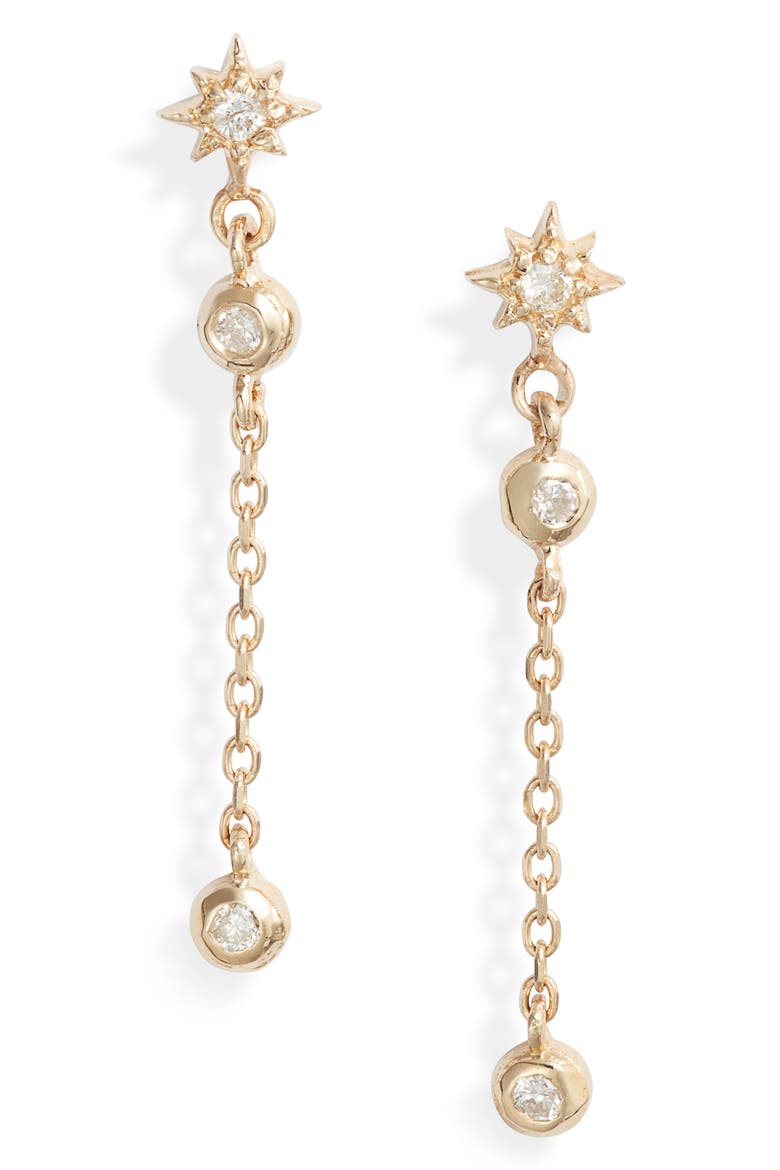 Starburst Diamond Chain Drop Earrings, Main, color, YELLOW GOLD