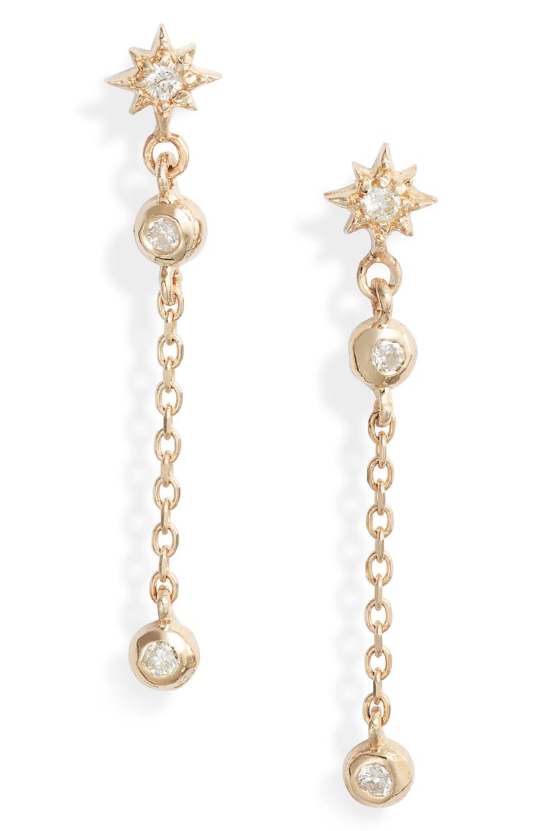 Anzie Starburst Diamond Chain Drop Earrings, Main, color, Yellow Gold