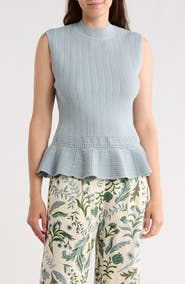 T Tahari Pointelle Peplum Sweater Tank