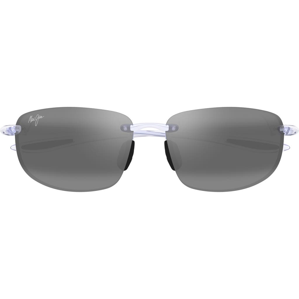 Maui Jim Ho'okipa 64mm Oversize Polarizedplus2® Rectangular Sunglasses In Shiny Crystal Grey