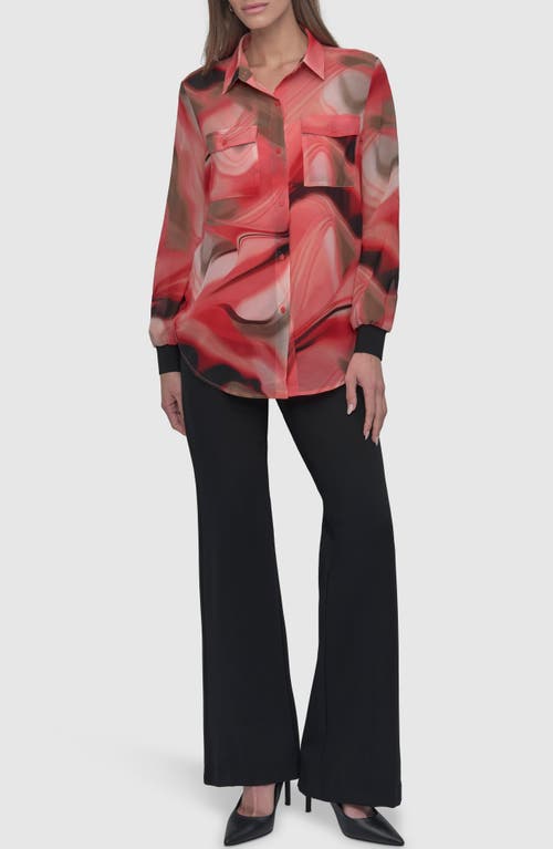 Dkny Abstract Print Chiffon Button-up Shirt