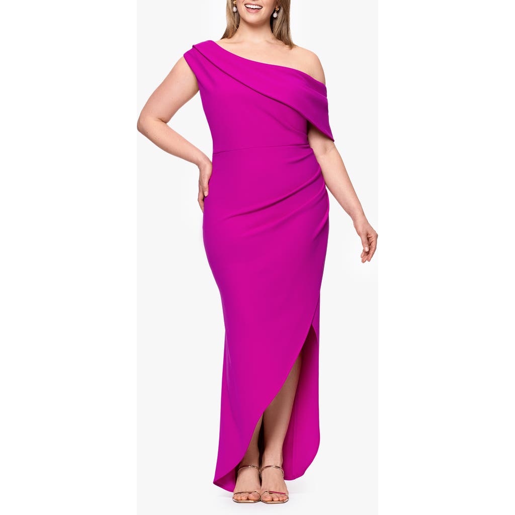 BETSY & ADAM BETSY & ADAM ONE-SHOULDER SCUBA CREPE GOWN