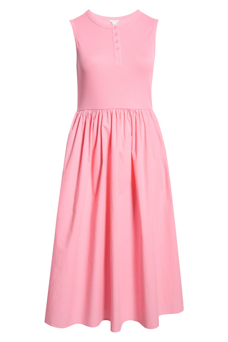 Mixed Media Henley Midi Dress, Alternate, color, PINK DIANTHUS