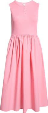 Caslon® Mixed Media Henley Midi Dress