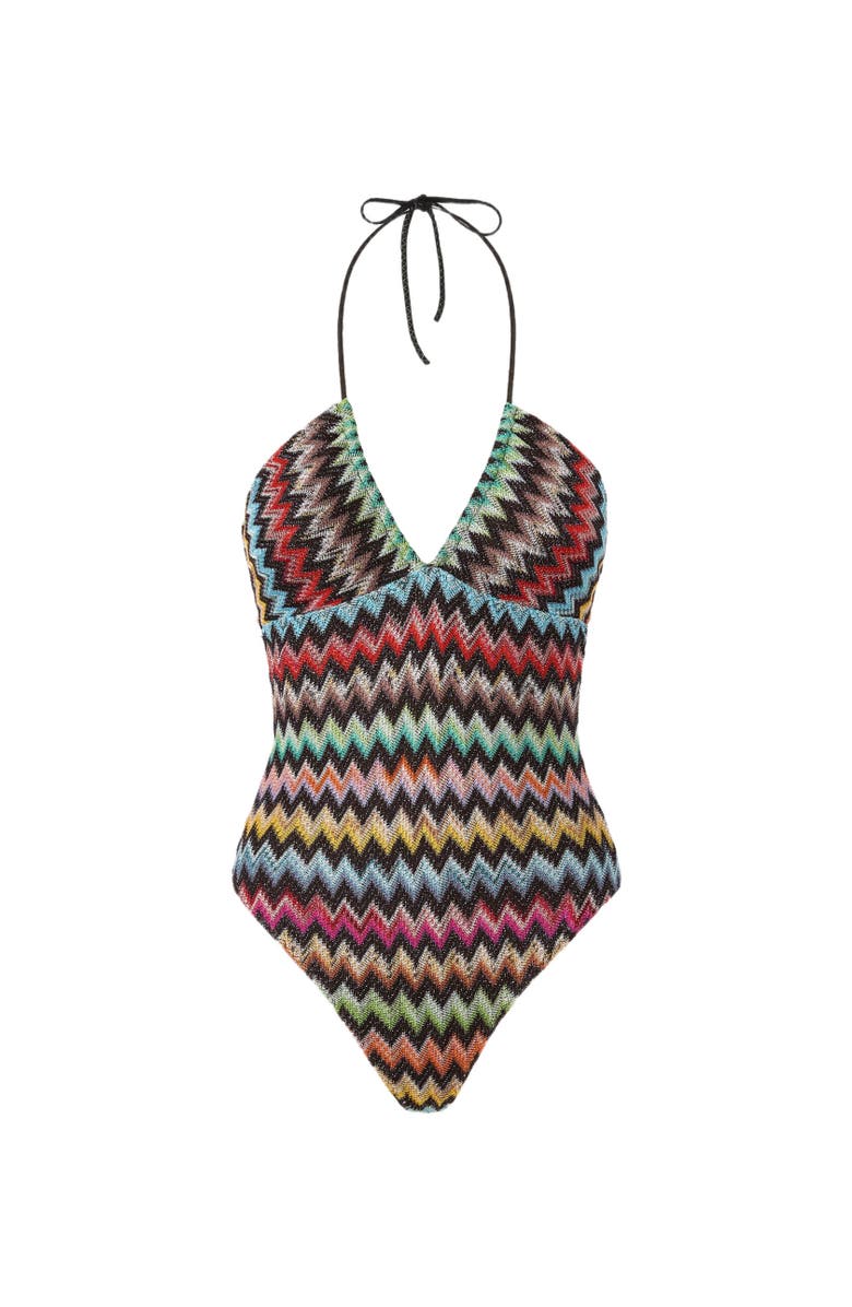 Missoni One-piece Swimsuit In Lamé Viscose With Micro Zigzag Pattern, Alternate, color, Black & Multicoloured