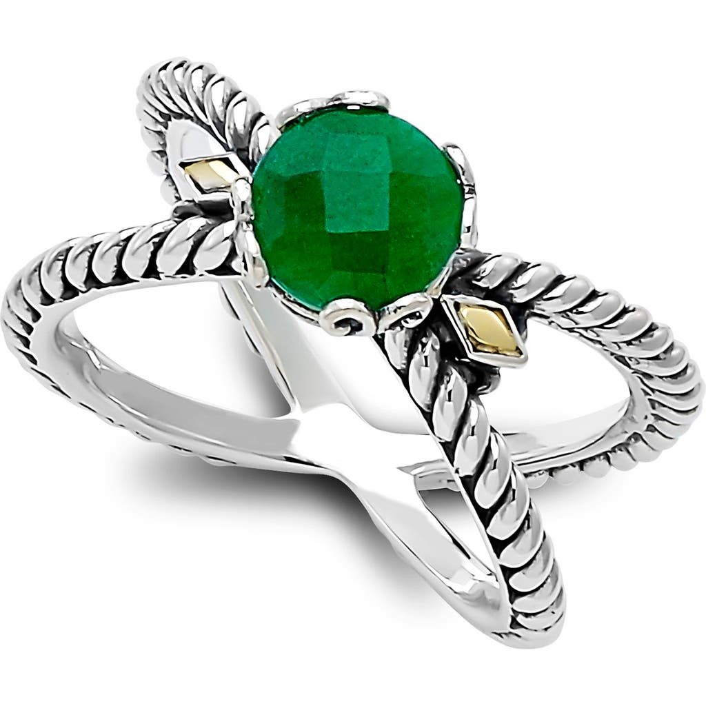 Samuel B. 18k & Silver 1.10 Ct. Tw. Emerald X Ring In Emerald Green