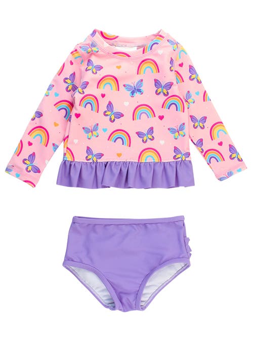 Rufflebutts Toddler Girls Upf50+ Long Sleeve Rash Guard Bikini In Pink