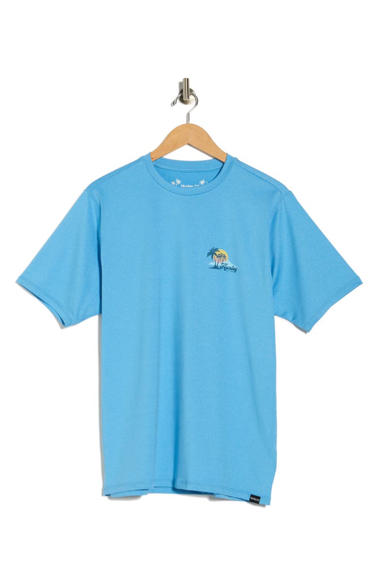 Hurley Island Time Short Sleeve Hybrid Rashguard, Alternate, color, Bliss Blue Heather