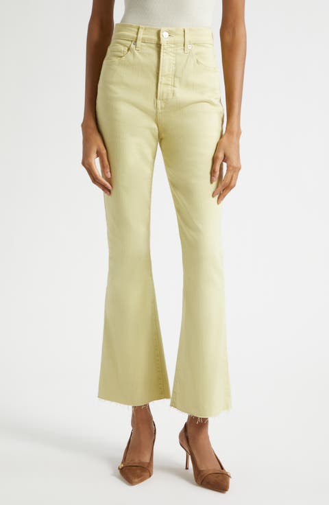 Carson Raw Hem High Waist Ankle Flare Jeans (Pistachio)