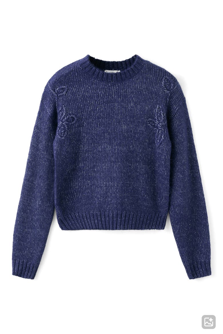 Embroidered Marled Sweater, Alternate, color, BLUE