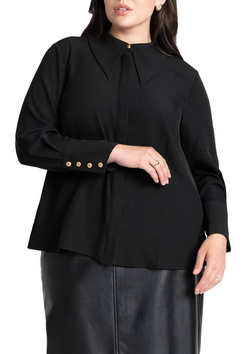 Pointed Collar Button Up Shirt (Plus Available)