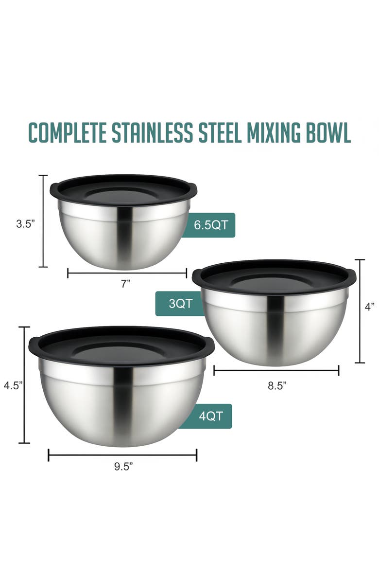 Luminuxe Durable Stainless Steel Nesting Mixing Bowl Set 3-Piece, Alternate, color, Silver
