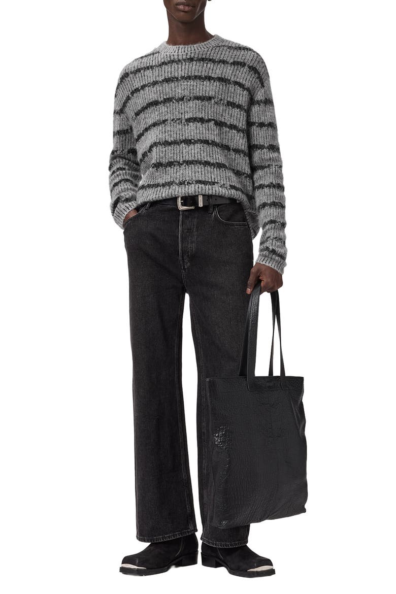 Dissolved Stripe Crewneck Sweater, Alternate, color, GREY/ BLACK
